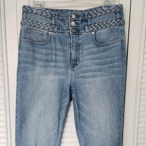 White House Black Market High Rise Blue Jeans with Braided Waistband